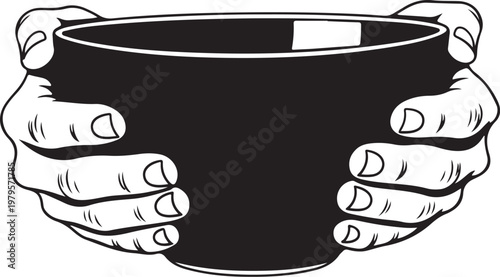 Hands holding black bowl