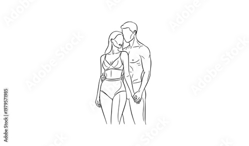 Black and white romantic couple vector with stylish female in bra and elegant intimate pose