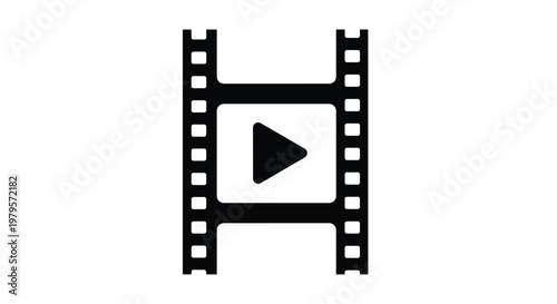Film strip icon with a play button in the center frame, representing movies, video production, cinema, or digital media content.