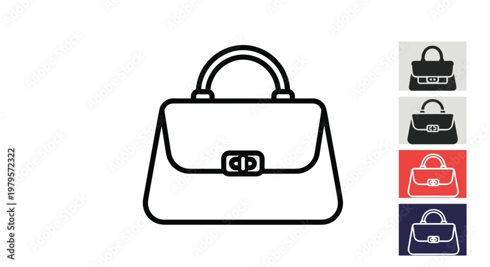 Obraz premium Handbag icon shown in various colors and outlines, representing fashion accessories, shopping, and retail merchandise.