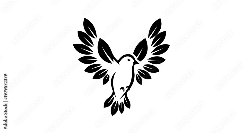 Obraz premium Black silhouette vector illustration of an abstract flying eagle with spread wings designed as a minimalist bird tattoo symbol of freedom and nature
