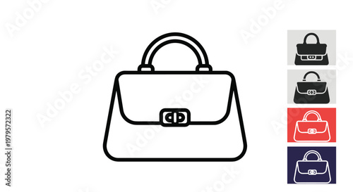Handbag icon shown in various colors and outlines, representing fashion accessories, shopping, and retail merchandise.