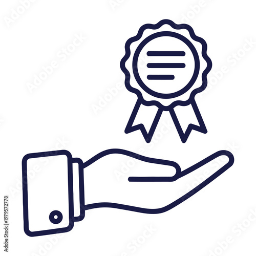 Award certificate presented on a hand palm with a ribbon symbol
