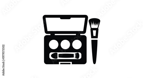 Makeup palette icon with eyeshadow colors and a brush for beauty, cosmetics, and personal grooming industry branding.