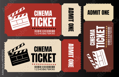 cinema tickets, movie tickets, film tickets, admission tickets, vector icons