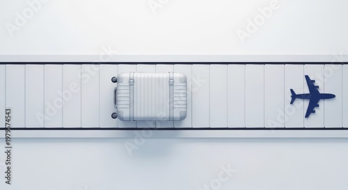 Luggage on conveyor belt with airplane icon
