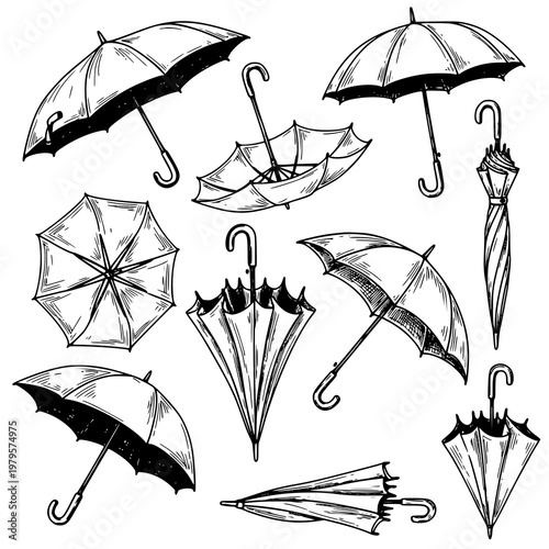 Vintage-Style Umbrella Collection Vector Illustrations for Designers