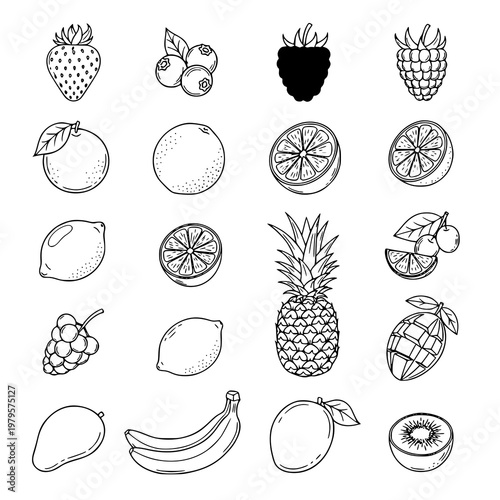 Vibrant Tropical Fruits Vector Icons Set for Designers & Marketers