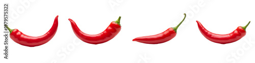 Slika na platnu Red hot chili peppers isolated on white background, fresh spicy cayenne or organic jalapeño vegetable set for cooking, mexican food, and healthy nutrition concepts, realistic set