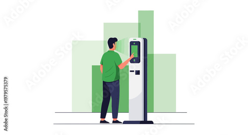 Man interacts with digital kiosk for information access and interface management seamlessly