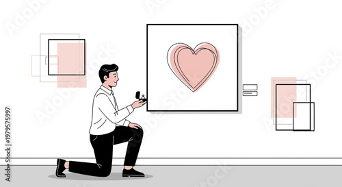 Man Proposing with Ring in Front of Heart Artwork