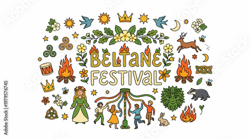 Beltaine Festival Celebration with Maypole and Folk Elements