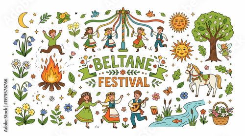 Beltane Festival Celebration - Maypole Dance, Fire, Nature