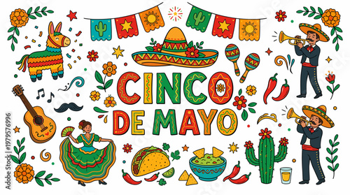 Cinco de Mayo Celebration Elements - Mexican Fiesta Icons