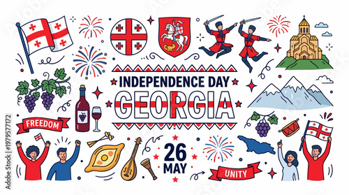 Georgia Independence Day Celebration - Doodles and Symbols