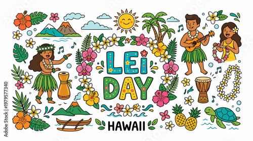 Hawaii Lei Day Celebration with Hula Dancers and Music
