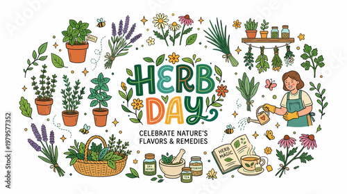 Herb Day Celebration - Nature's Flavors & Remedies Illustration