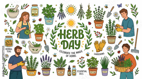 Herb Day Celebration Illustration - Gardening, Herbs, Plants
