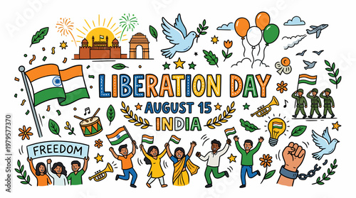 India Liberation Day August 15th Celebration Doodle