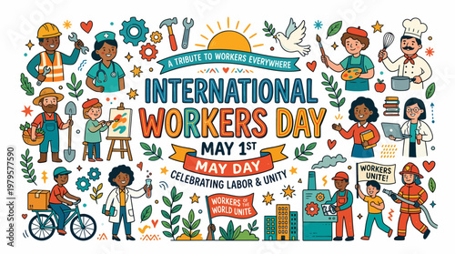 International Workers Day Illustration - May 1st - Labor & Unity