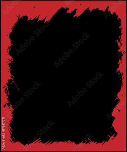 Grunge frame vector. Abstract Background with red Paint Border. Black and Red Abstract Decorative Photo Frame. Type Text Inside, Use as Overlay or for Layer Mask.