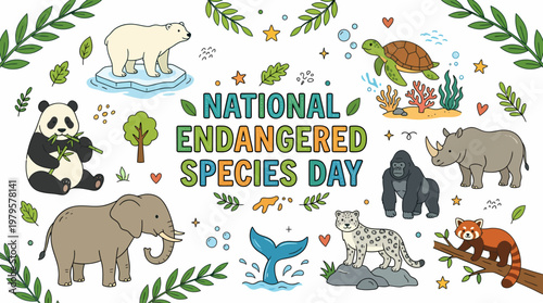 National Endangered Species Day Banner with Diverse Animals