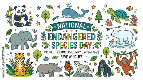 National Endangered Species Day Illustration - Protect Wildlife