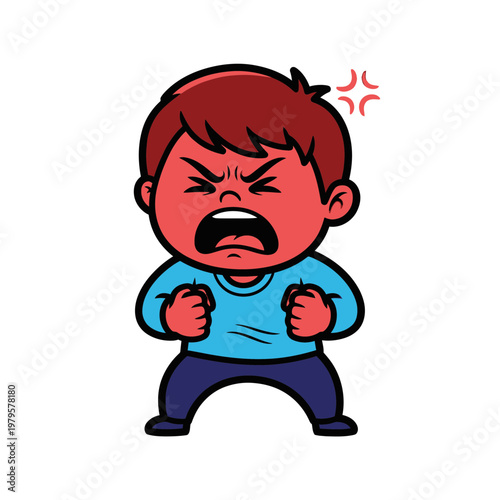 Angry little boy cartoon character expressing frustration.