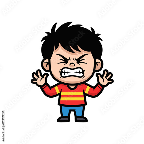 Cartoon boy expressing intense frustration and anger.