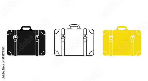 Three vintage suitcases in varying colors a striking silhouette