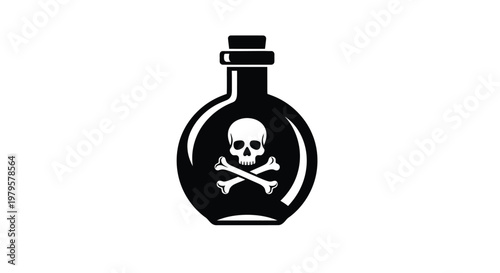 A dark bottle containing a skull and crossbones a warning silhouette