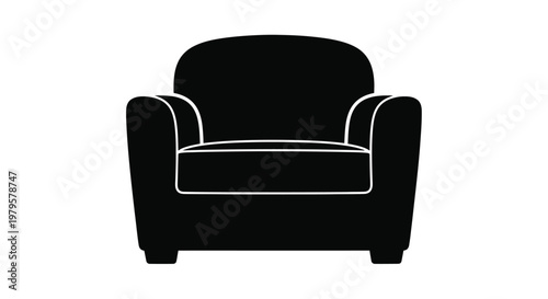 A simple black silhouette of a comfortable classic armchair