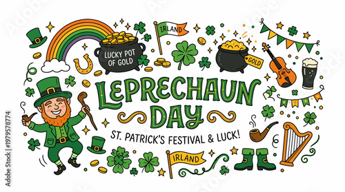 St. Patrick's Day Leprechaun Festival with Rainbow and Gold