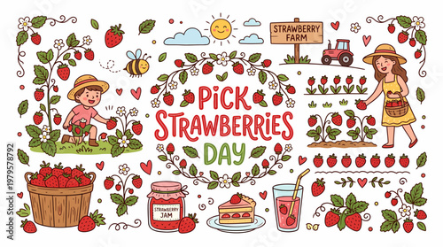 Strawberry Picking Day: Kids, Farm, Tractor, Jam, Cake, Drink