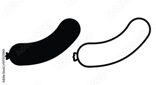 Two sausages one solid and one outlined in a simple style silhouette