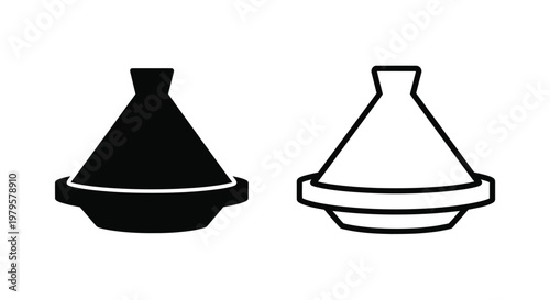 Two traditional tagine pots depicted in a stark black silhouette