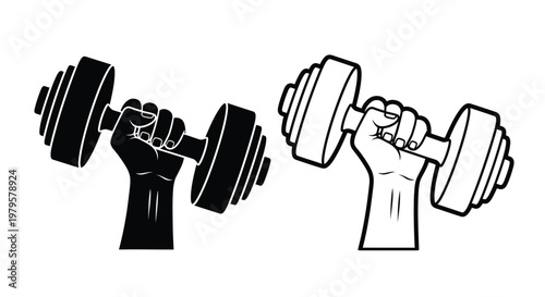 Two hands gripping dumbbells a striking black and white silhouette