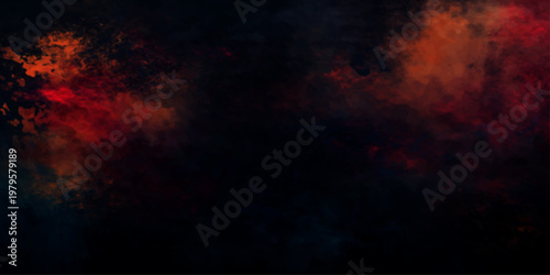 A cinematic explosion of fire and smoke fills the dark night sky with red and black textures, creating a hot flame design against a stormy backdrop of clouds and stars
