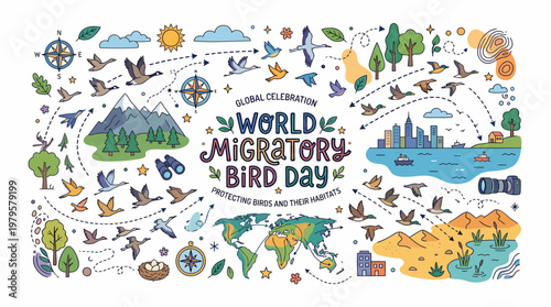 World Migratory Bird Day Celebration Illustration