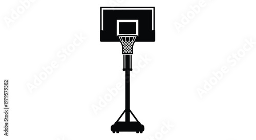A black silhouette of a basketball hoop and backboard