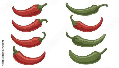 Set of peppers, chili pepper varieties illustration