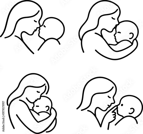 mother baby line art, family line art, parent child line art, love line art, embrace line art, bond line art, connection line art, gentle line art, tender line art, sweet line art, motherhood line art