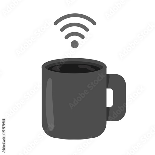 マグカップのブラックコーヒーとWi-Fiのイラスト
