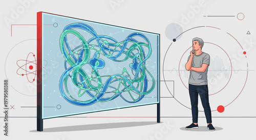 Intrigued innovator contemplates advanced molecular structure display for next gen science
