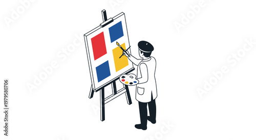 Man painting on an easel board.