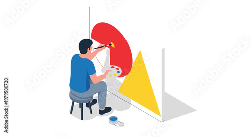 Man painting on an easel indoors.