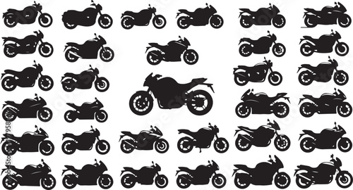 Motorcycle Silhouettes Pattern on White Background Illustration Design