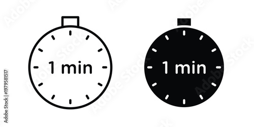 1 minute icon vector illustration in line style. flat silhouette designs