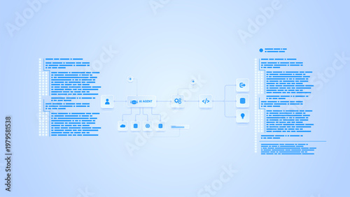 AI workflow automation artificial intelligence. ai agent network diagram architecture digital flow process, coding and automation system.