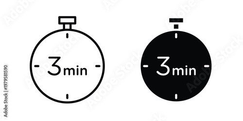 3 minutes icon vector illustration in line style. flat silhouette designs